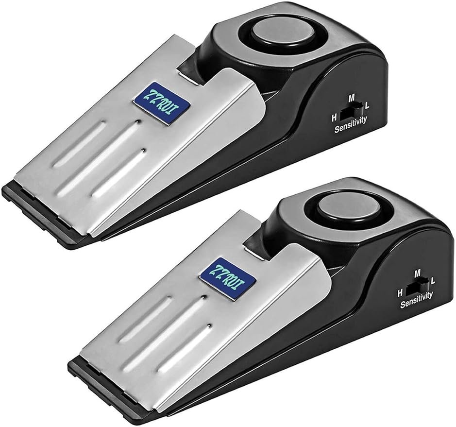 ZZRUI 2 Pack Door Stop Alarm with 120dB Siren, Wedge Door Stopper Security Device for Travel, Apartment, Hotel, Home – Portable Anti-Theft Floor Alarm for Entry Alert & Self Defense, Black - Product Image