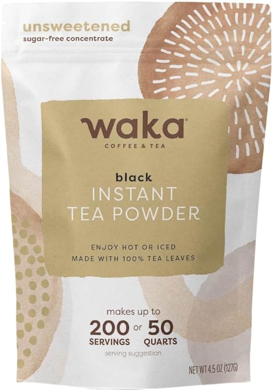 Waka Instant Black Tea Mix, Classic - 100% Tea Leaves, No Additives, Unsweetened Tea Powder for 50 Quarts or 200 Cups – Easy and Quick Hot or Iced Teas (4.5oz) - Product Image
