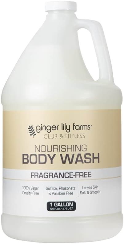 Ginger Lily Farms Club & Fitness Nourishing Body Wash, 100% Vegan & Cruelty-Free, Bath & Shower Gel for Men and Women, Fragrance Free, 1 Gallon (128 fl. oz.) Refill - Product Image