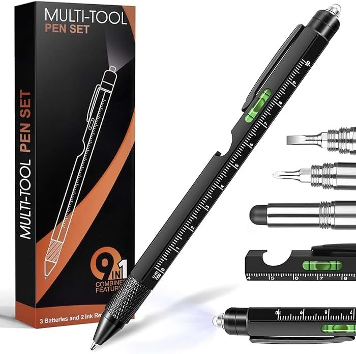 Fathers Day Dad Gifts from Daughter Son Wife, Easter Gifts for Men, 9 in 1 Multitool Pen, Cool Tools Gadgets Birthday Christmas Stocking Stuffers for Husband Him Adult Dad - Product Image