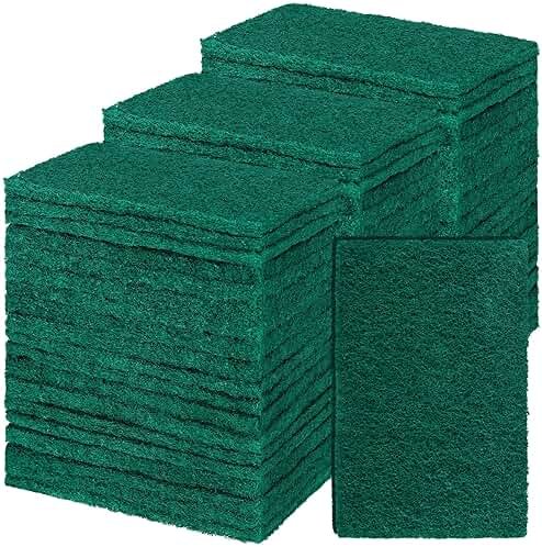 Hoolerry 100 Pcs Heavy Duty Scouring Pads Non Scratch Household Scrub Pads for Cleaning Reusable Pan Scrubber Anti Grease Scrubbing Pads for Dish Kitchen Metal Grills, 4.3 x 3 x 0.3 in (Green) - Product Image