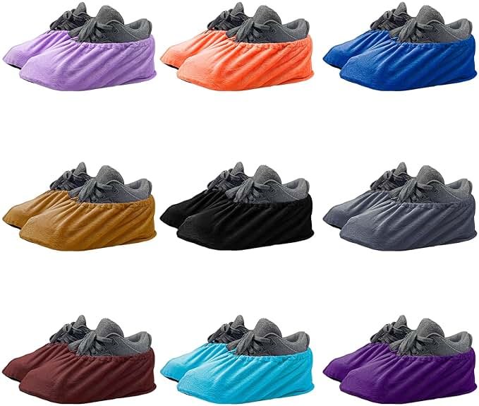 9 Pairs Reusable Shoe Covers for Indoors,Washable Shoe Covers Bowling Shoe Covers Reusable,Non Slip Shoe Covers Foot Service for Indoor Household Office Laboratory 12inch (9-colors) - Product Image