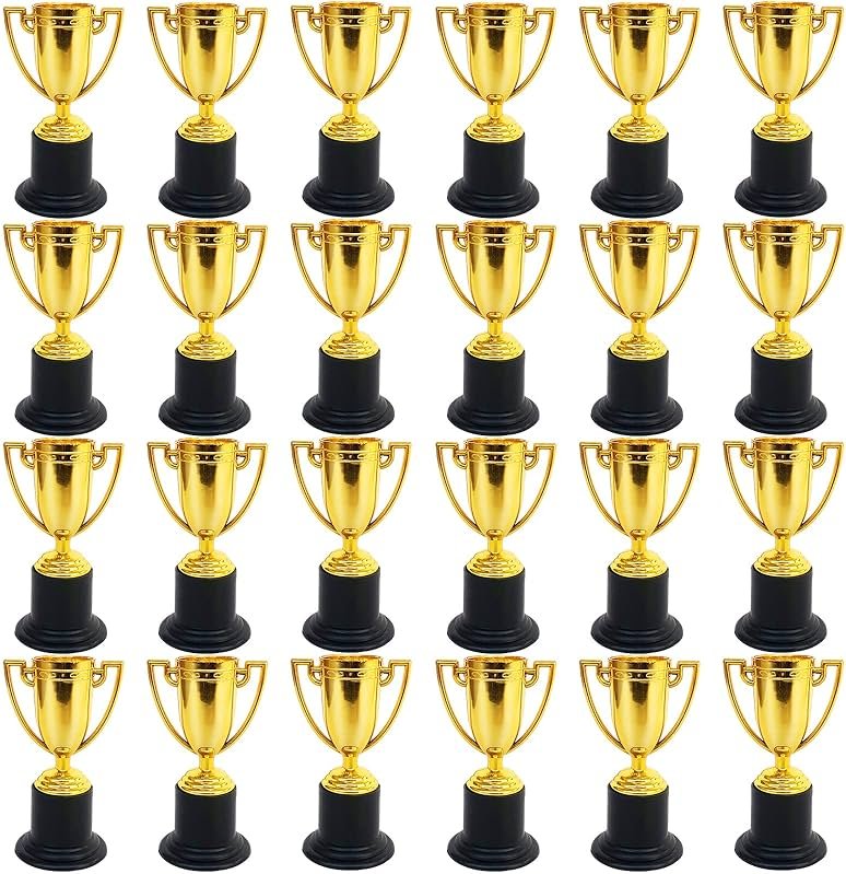 24 Pack Mini Trophies for Kids Awards,Plastic Gold Award Trophy Cups,Golden Award Trophy Cups Set,Gold Participation Trophys Cup for Party Favors,Rewards,Props,Sports,Competitions(4 in) - Product Image