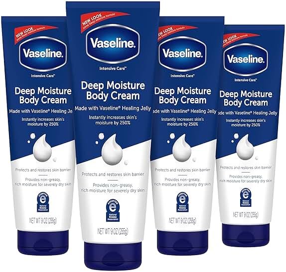Vaseline Intensive Care Body Cream Deep Moisture 4 pk with Healing Petroleum Jelly & Vitamin E Rich & Smooth for Dry Skin 9 oz - Product Image