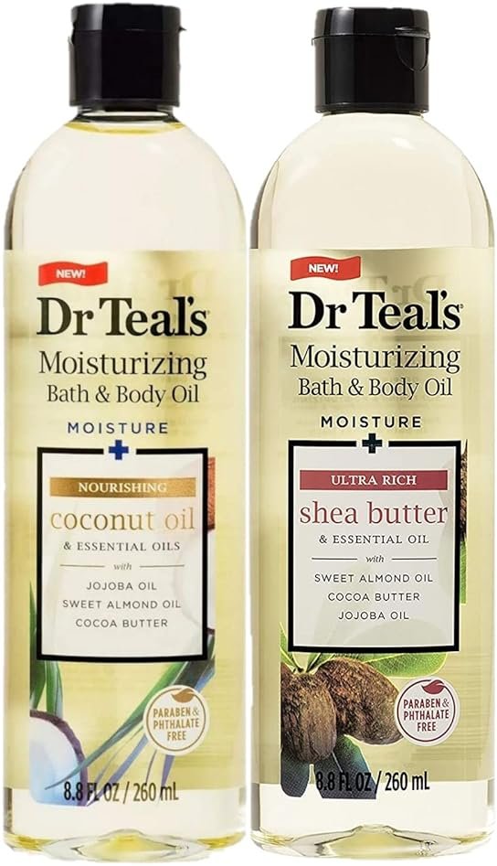 Dr. Teals Bath & Body Oil Variety Gift Set (2 Pack, 8.8oz Ea.) - Ultra Rich Shea Butter & Nourishing Coconut Oil - Essential Oils Hydrate Skin & Alleviate Daily Stress - At Home Spa Kit - Product Image