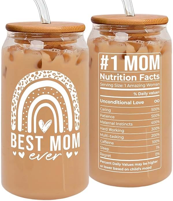 Mocosweeties Gifts for Mom from Daughter Son - Birthday, Valentines, Mothers Day, Christmas Mom Gifts for Wife, Her - Mother's Day Gift Ideas for Mama, Mother - 16 Oz 2-sided Can Glass - Product Image