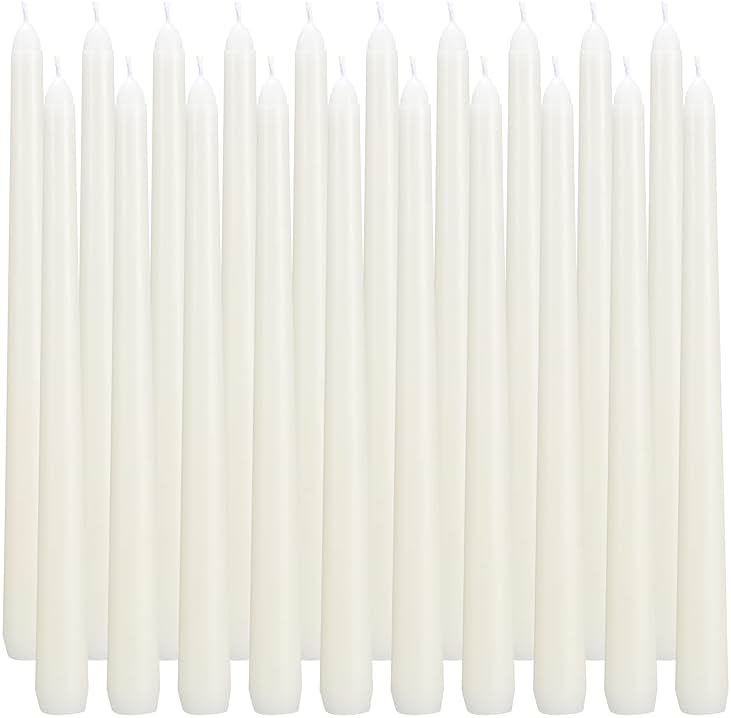 flamecan Ivory Taper Candles, Set of 20 Unscented and Smokeless 10 Inch Taper Candles Long Burning, Paraffin Wax with Cotton Wicks for Burning Approxinately 7-8 Hours Time - Product Image