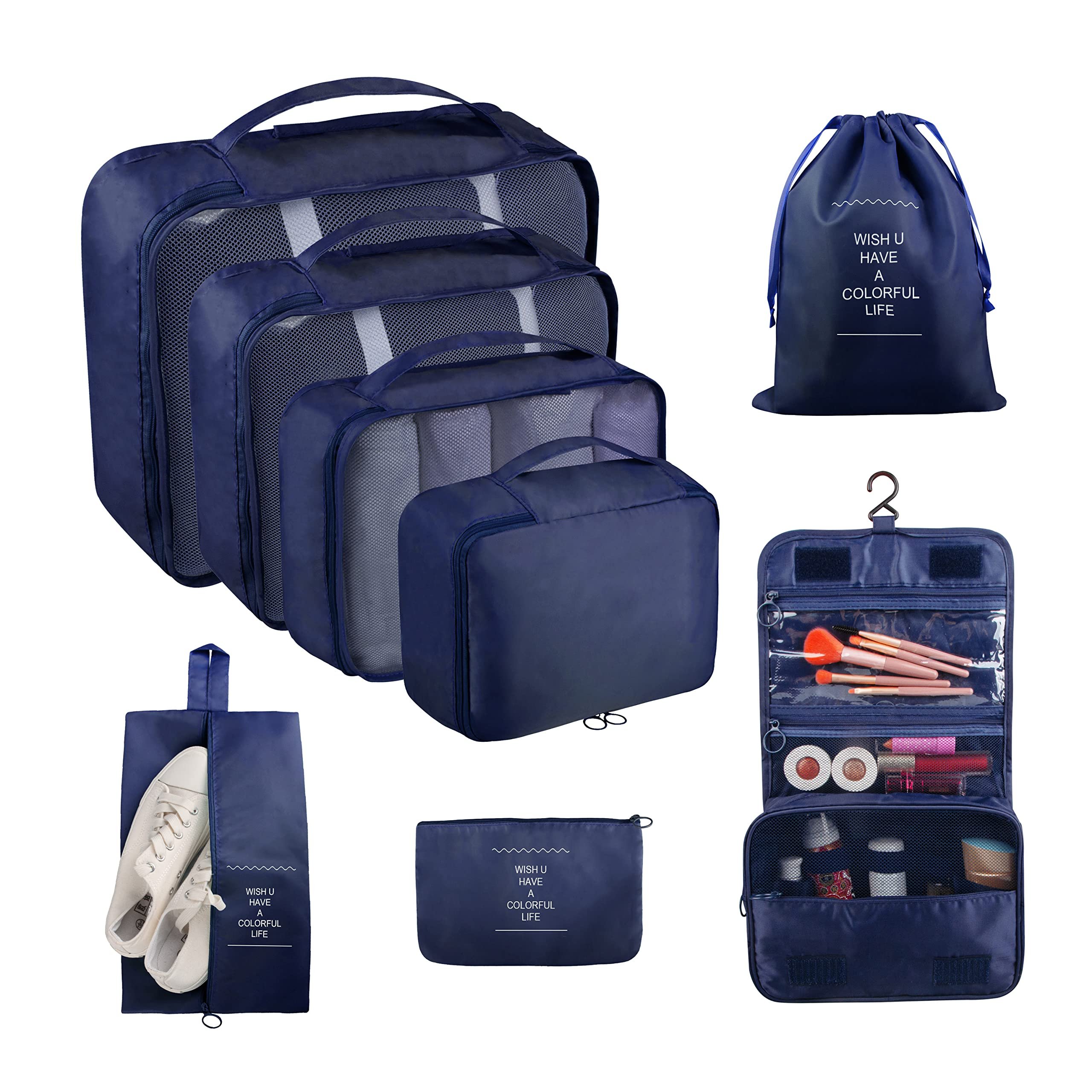 Ebbniur Packing Cubes, 8 Pcs Travel Packing Organizers for Suitcases, Large Capacity Travel Luggage Organizers Set includes 8 Storage Bags, Travel Essentials for Women or Men (Navy Blue) - Product Image