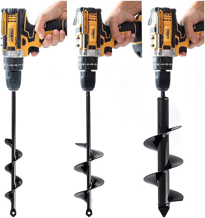 VASGOR Set 3 (1.6x12, 2.6x12, 3.5x12) Auger Drill Bit for Planting - Easy Planter Garden Auger - Bulb & Bedding Plant Augers - Posthole Digger for 3/8” Hex Drive Drill - Product Image