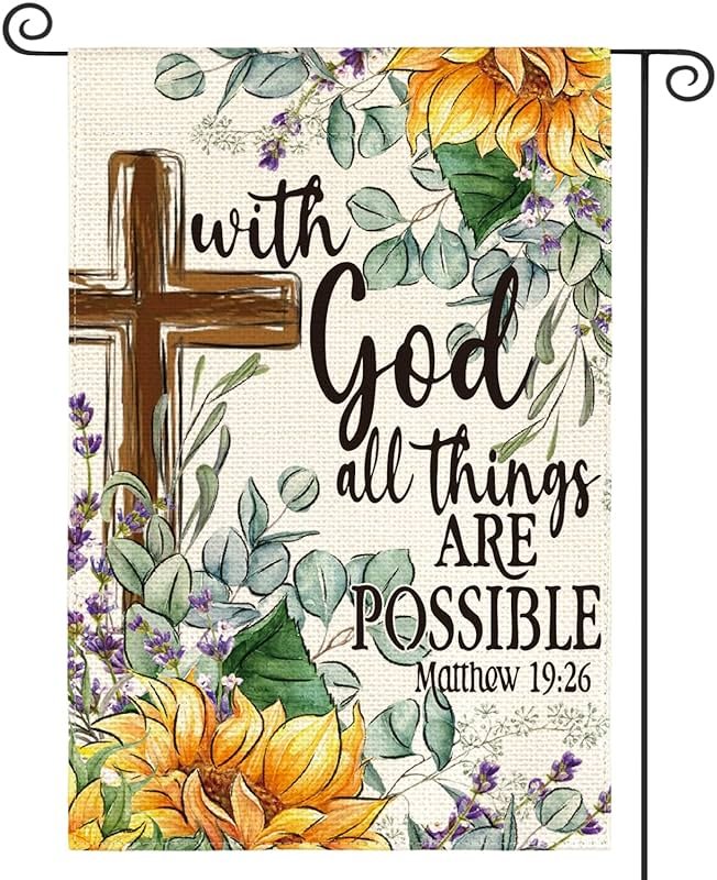 AVOIN colorlife Sunflower Spring Summer Garden Flag 12x18 Inch Double Sided Outside, With God All Things Are Possible Floral Yard Outdoor Decoration - Product Image
