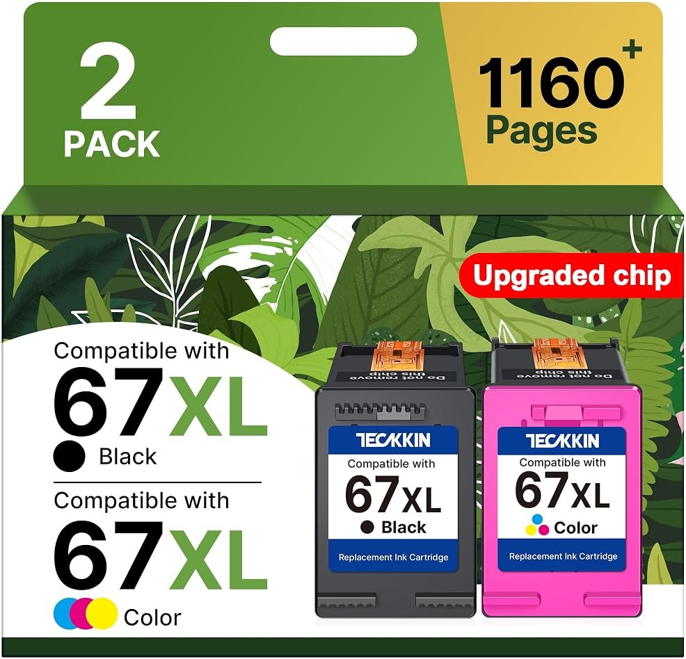 67XL Ink Cartridge Black/Color Combo Pack Replacement for HP Ink 67 67XL Printer Ink Works for HP DeskJet 2827e 4227e 2755e 2855e 2800 4155e 2755 2852e Envy 6055e 6000 6455e(2 Pack) - Product Image