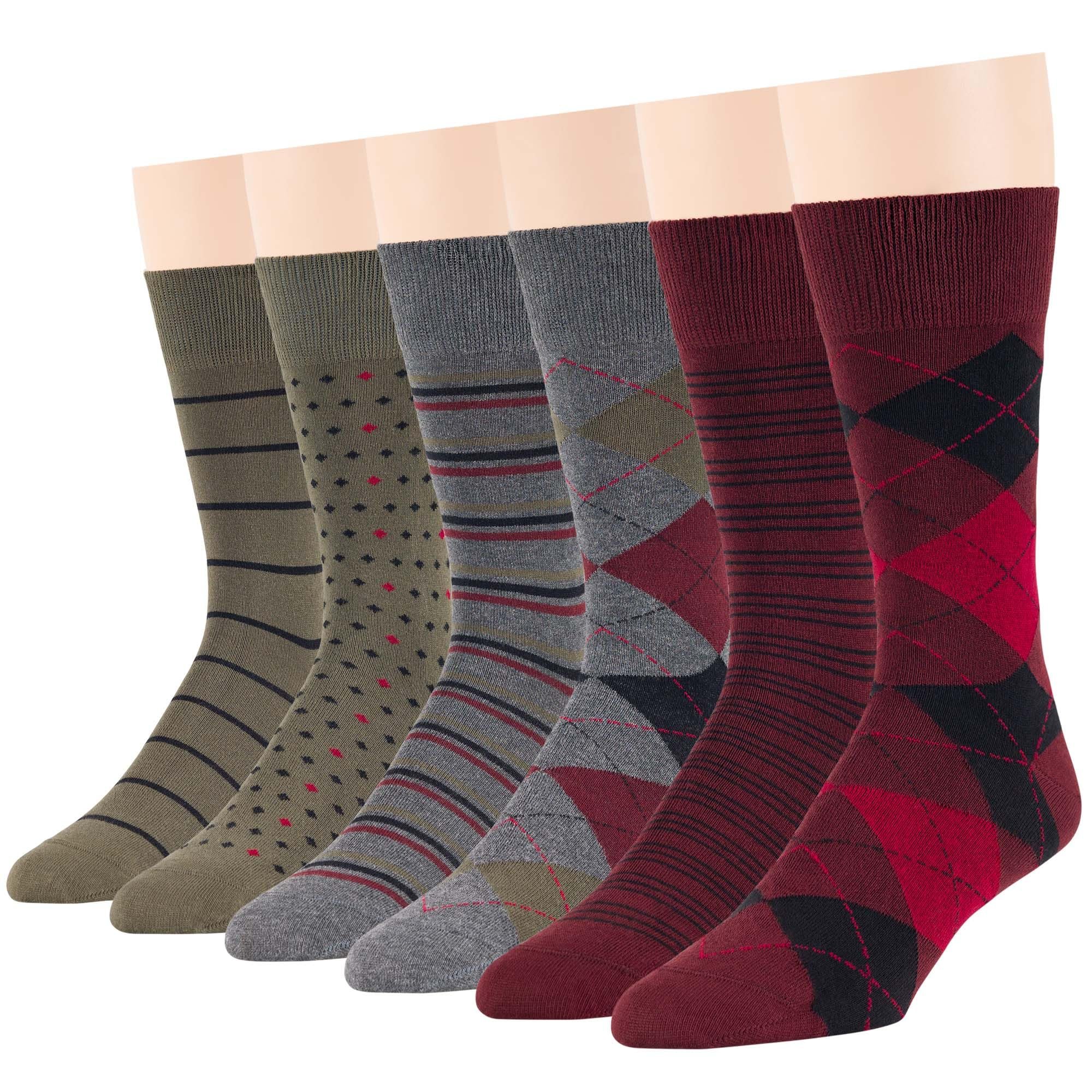 7Bigstars Mens Cotton Dress Crew Socks, 4-6 Pairs Patterned Assortment - Argyle, Striped, Soft Breathable Everyday Fit - Product Image
