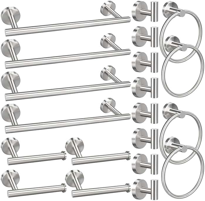 20pcs Bathroom Hardware Set, Brushed Nickel Bathroom Hardware Set, Including 16" Hand Towel Bars, Toilet Paper Holders, Towel Rings, Robe Towel Hooks - Product Image