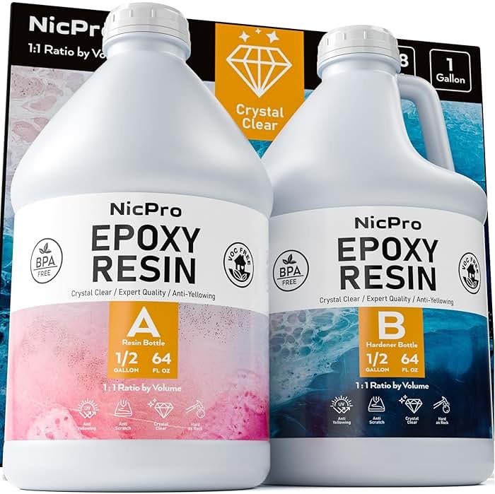 Nicpro 1 Gallon Crystal Clear Epoxy Resin Kit, Not Yellowing & Bubbles Free Resin Food Safe Resin for Coating and Casting, Craft DIY, Jewelry Making Art, Molds, Tables Top, Wood - Product Image