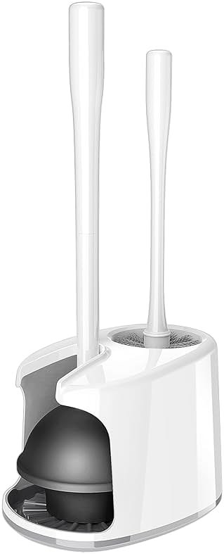 MR.SIGA Toilet Plunger and Bowl Brush with Holder, Heavy Duty Toilet Brush and Plunger Set for Bathroom Cleaning, White, 1 Set - Product Image