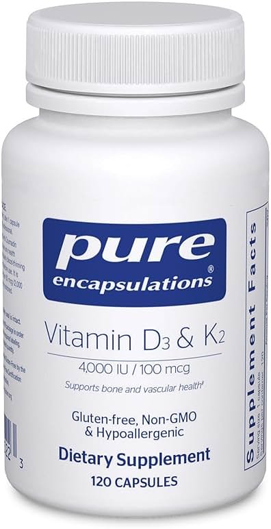 Pure Encapsulations Vitamin D3 & K2 - Bone & Vascular Health Support - Immune Function* - Gluten Free - Non-GMO - 120 Capsules - Product Image