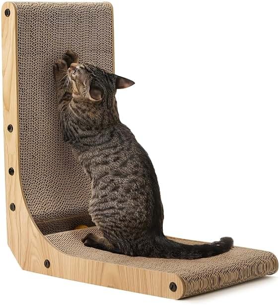 FUKUMARU Cat Scratcher, 18.7 Inch L Shape Cat Scratch Pad Wall Mounted, Cat Scratching Cardboard with Ball Toy for Indoor Cats - Product Image