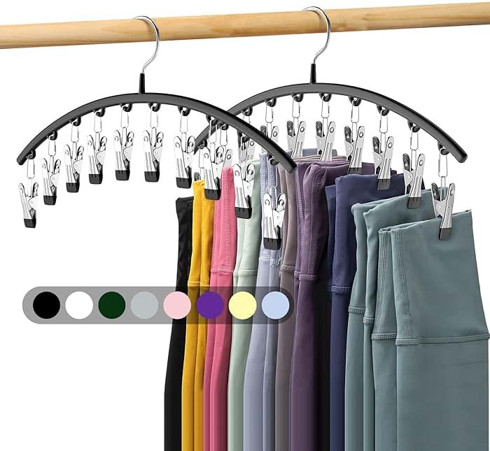 Volnamal Legging Organizer for Closet, 2 Pack Metal Yoga Pants Hangers w/10 Clips Holds 20 Leggings, Space Saving Hanging Closet Organizer w/Rubber Coated Closet Organizers and Storage, Black - Product Image