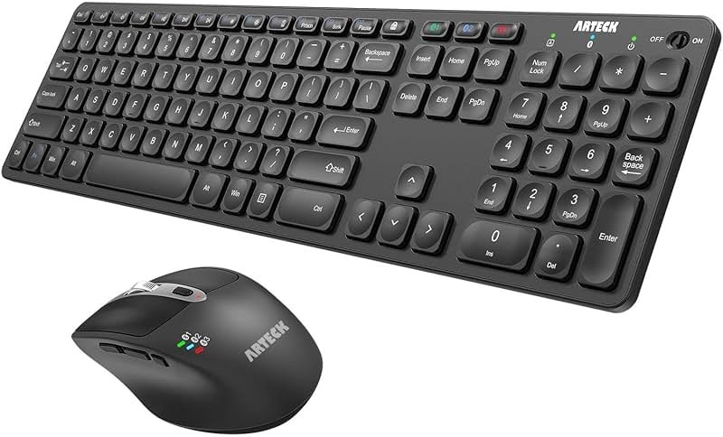 Arteck Universal Multi-Device Bluetooth Keyboard and Mouse Full Size Wireless Bluetooth Keyboard and Ergonomic Mouse Set for Windows, iOS, Android, Computer Desktop PC Laptop iPad Tablet Smartphone - Product Image