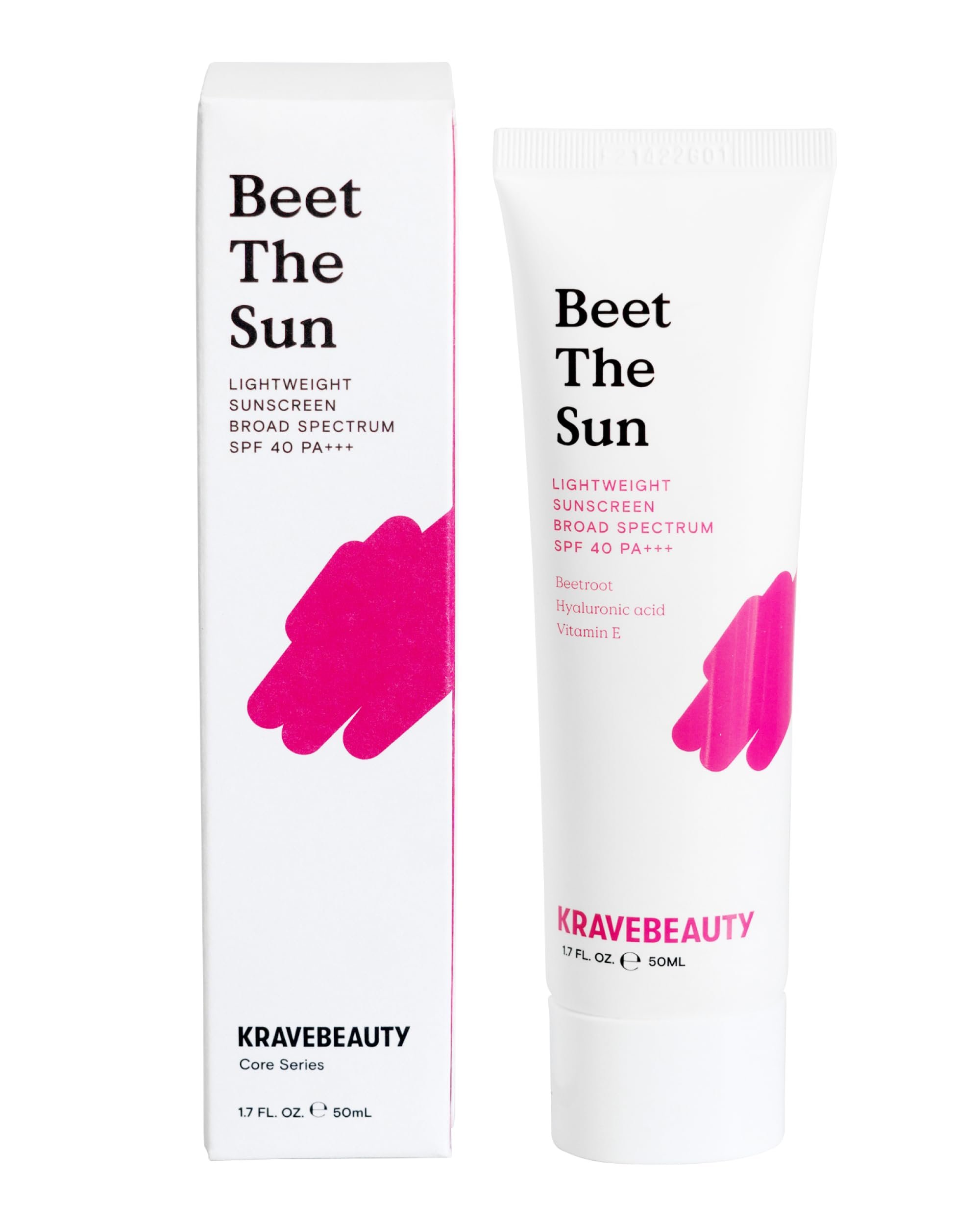 KraveBeauty Beet The Sun Lightweight Sunscreen SPF 40 PA+++, Broad Spectrum Facial Sunscreen with Beet Root Extract & Hyaluronic Acid, Non-Greasy Daily SPF Lotion for Face, Fragrance Free, 50 mL - Product Image