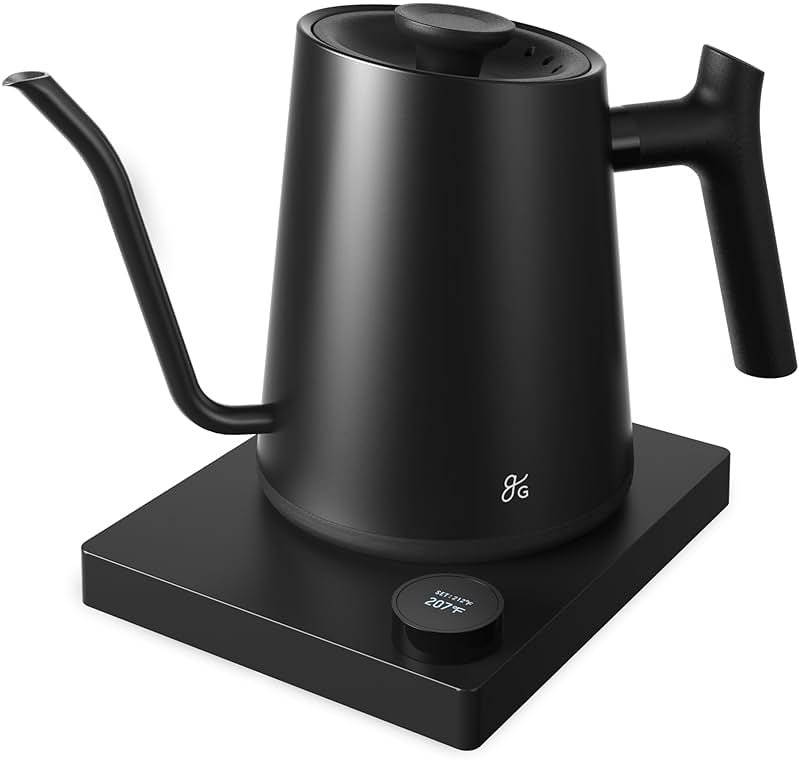 Greater Goods Electric Gooseneck Kettle, 1200W Stainless Steel with Precision Temperature Control, Fast Boil, BPA-Free, Ideal for Pour Over Coffee and Tea, 0.8L (Onyx Black) - Product Image