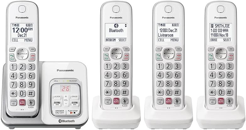 Panasonic Cordless Phone with Answering Machine, Link2Cell Bluetooth, Voice Assistant and Advanced Call Blocking, Expandable System with 4 Handsets - KX-TGD864W (White) - Product Image