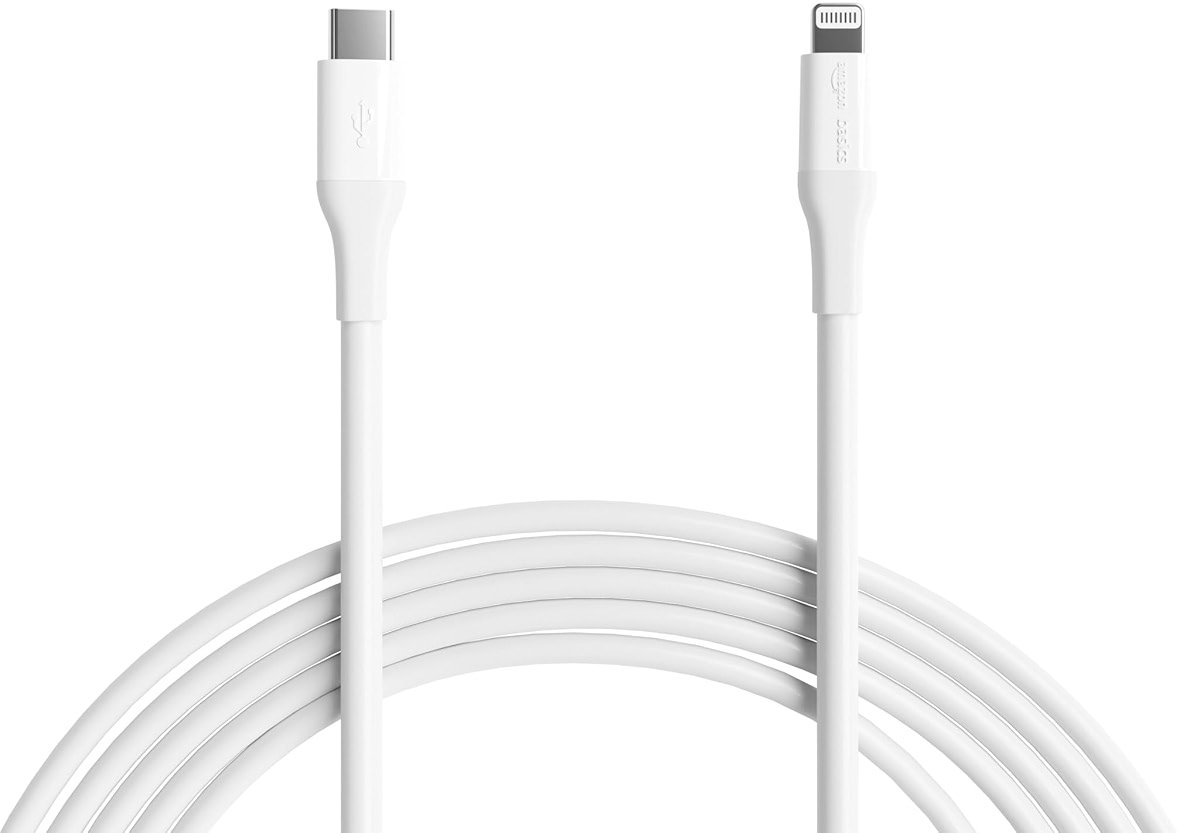 Amazon Basics MFi Certified USB-C to Lightning Fast Charging Cable, Power Delivery, Nylon Braided, 10 ft, White - Product Image