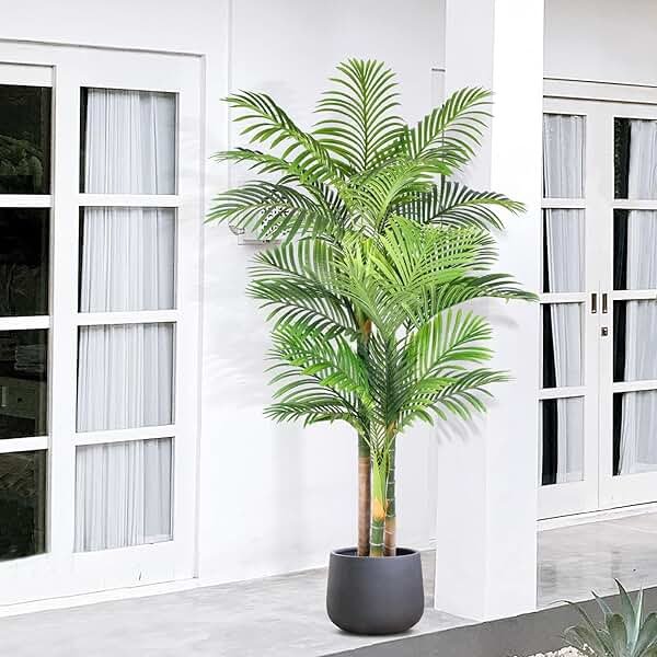 Keeplush 6ft Tall Triple Golden Cane Palm Artificial Tree Large Tropical Palm Tree UV Resistant Fake Plant in Pot for Indoor Outdoor Big House Living Room Outside Patio Office Home Decor 1Pack - Product Image