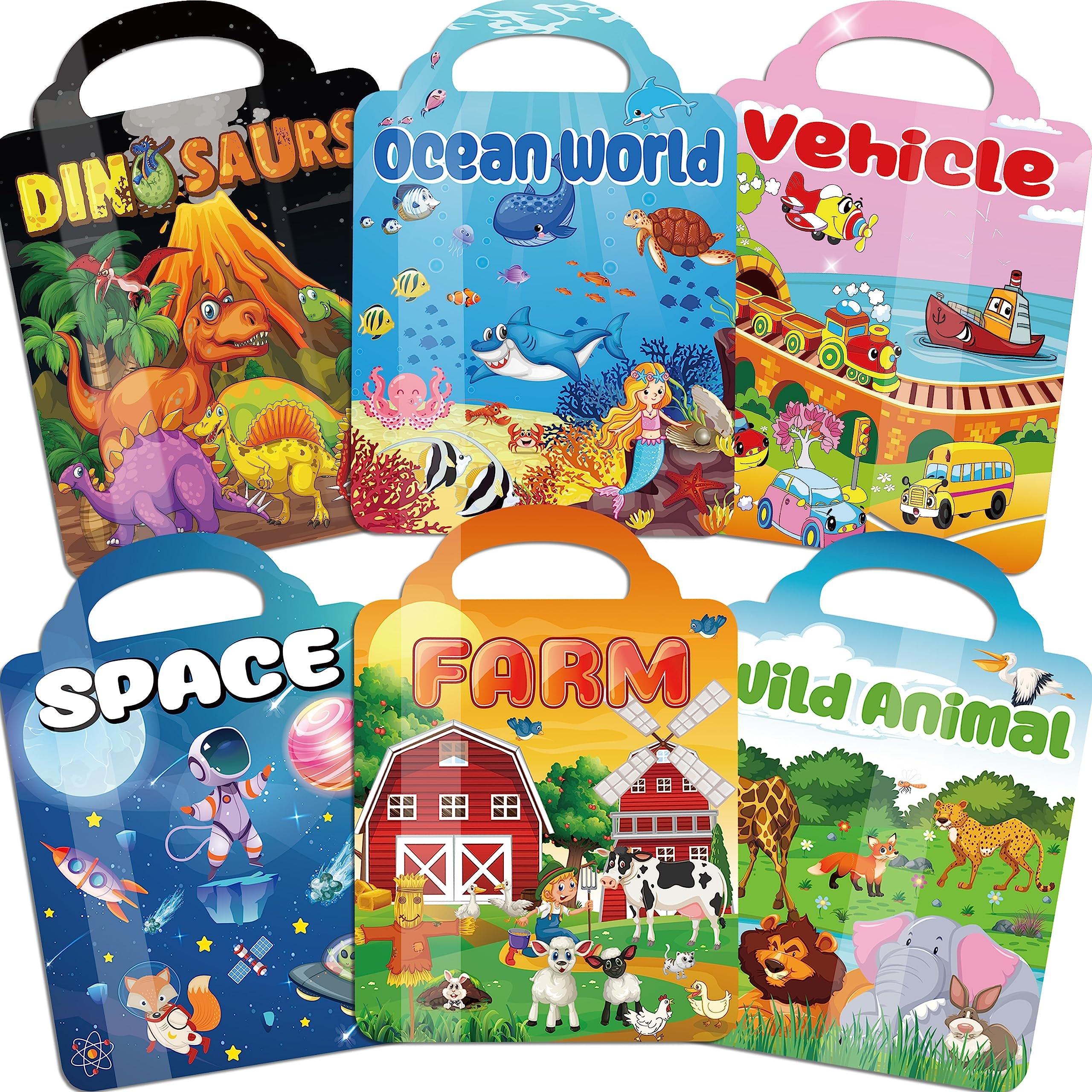Kalysky 6Set Puffy Sticker Books for Kids 2-4, 3D Reusable Stickers Books for Toddlers 1-3 2-4,Farm+Animal+Dinosaurs+Ocean World+Space+Vehicle - Product Image