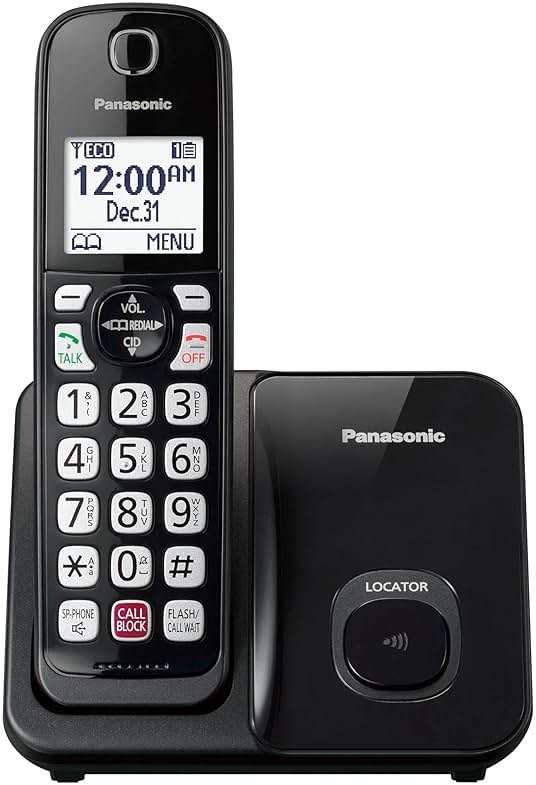 Panasonic Cordless Phone with Advanced Call Block, Bilingual Caller ID, Easy to Read Large High-Contrast Display, Expandable System with 1 Handset, KX-TGD810B (Black) - Product Image