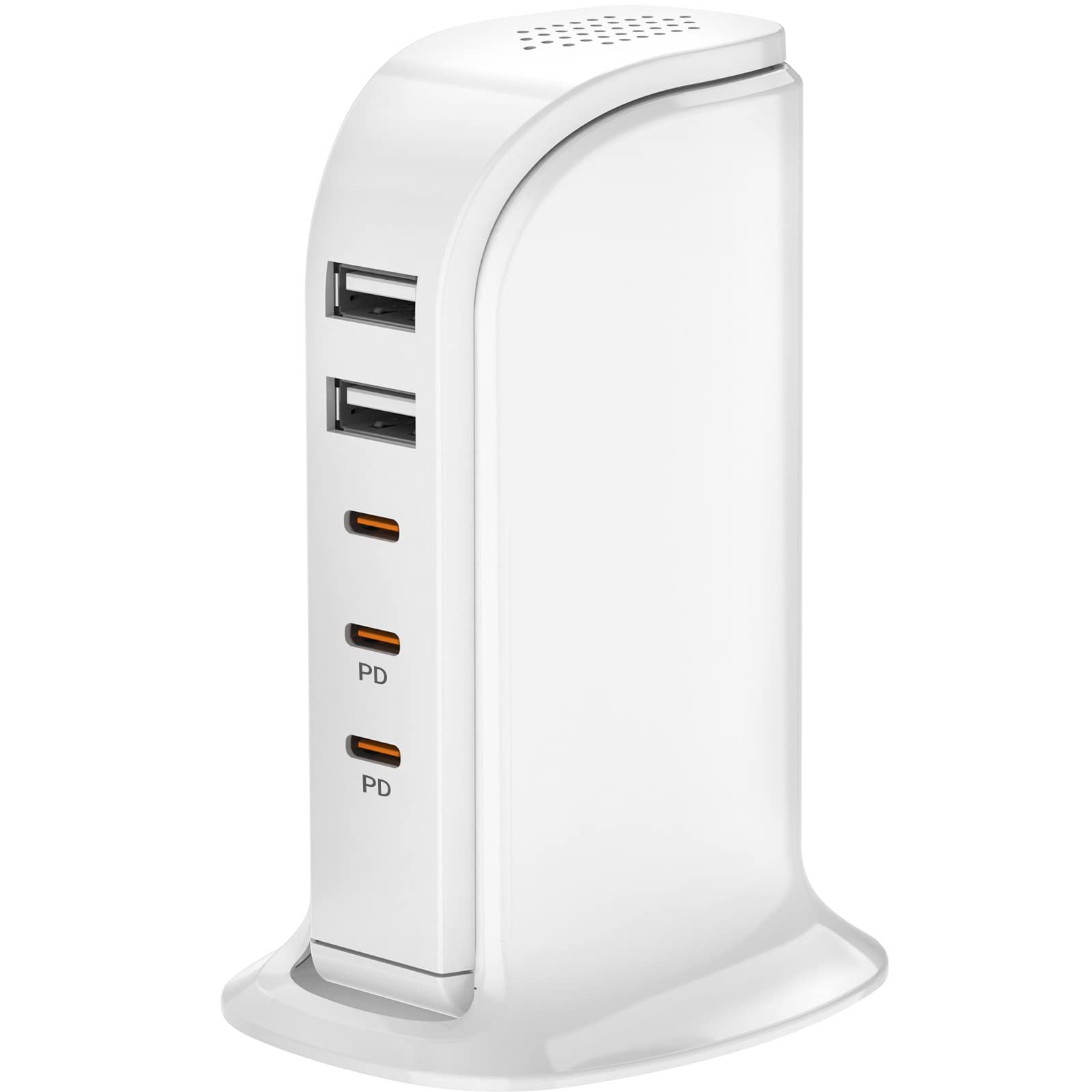 USB C Charger Block Multiport Upoy, Upgrade Charging Station with 3 Type-C PD 20W and 2 USB Ports, Desktop USB Tower Hub for Mutiple Devices, Travel/Home Power Adapter, Worldwide Compatible - Product Image