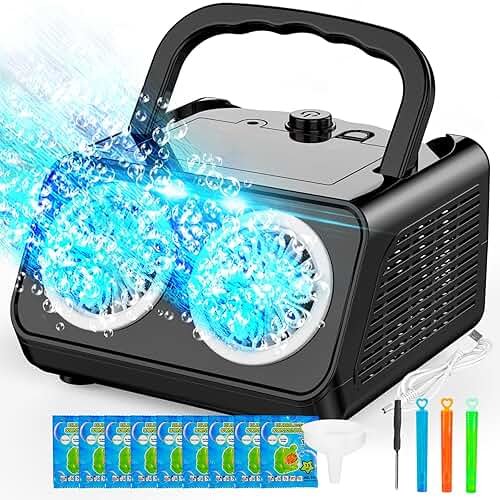 SHCKE Automatic Bubble Machine with 2 Fans,20000+ Bubbles/Min | Dual power USB-C/AA, No-Leak Sealed Bottle,Portable Bubble Maker for Pool, Wedding, Camping, Birthday Parties - Product Image