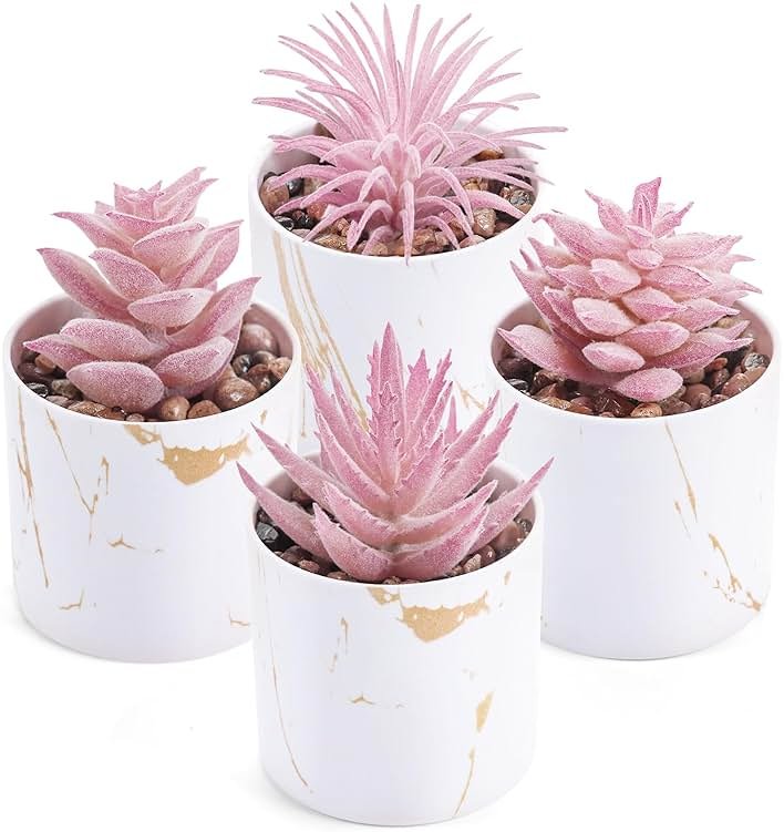 Der Rose 4 Packs Fake Succulents Plants Artificial Indoor for Pink Room Bathroom Decor Office Desk Accessories for Women - Product Image