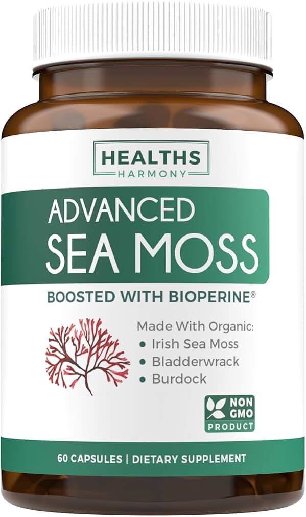 Organic Irish Sea Moss Capsules - Organic Sea Moss Capsules with Bladderwrack Burdock Root and Black Pepper Extract for Enhanced Absorption - Vegan Non-GMO & Made in the USA (1 Month Supply) - Product Image