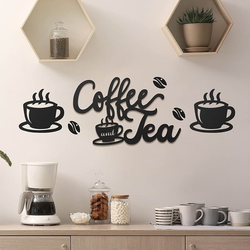 Ferraycle Rustic Metal Coffee Bar Signs Hanging Wall Decor for Home Office Kitchen (Coffee and Tea, 14" x 14") - Product Image