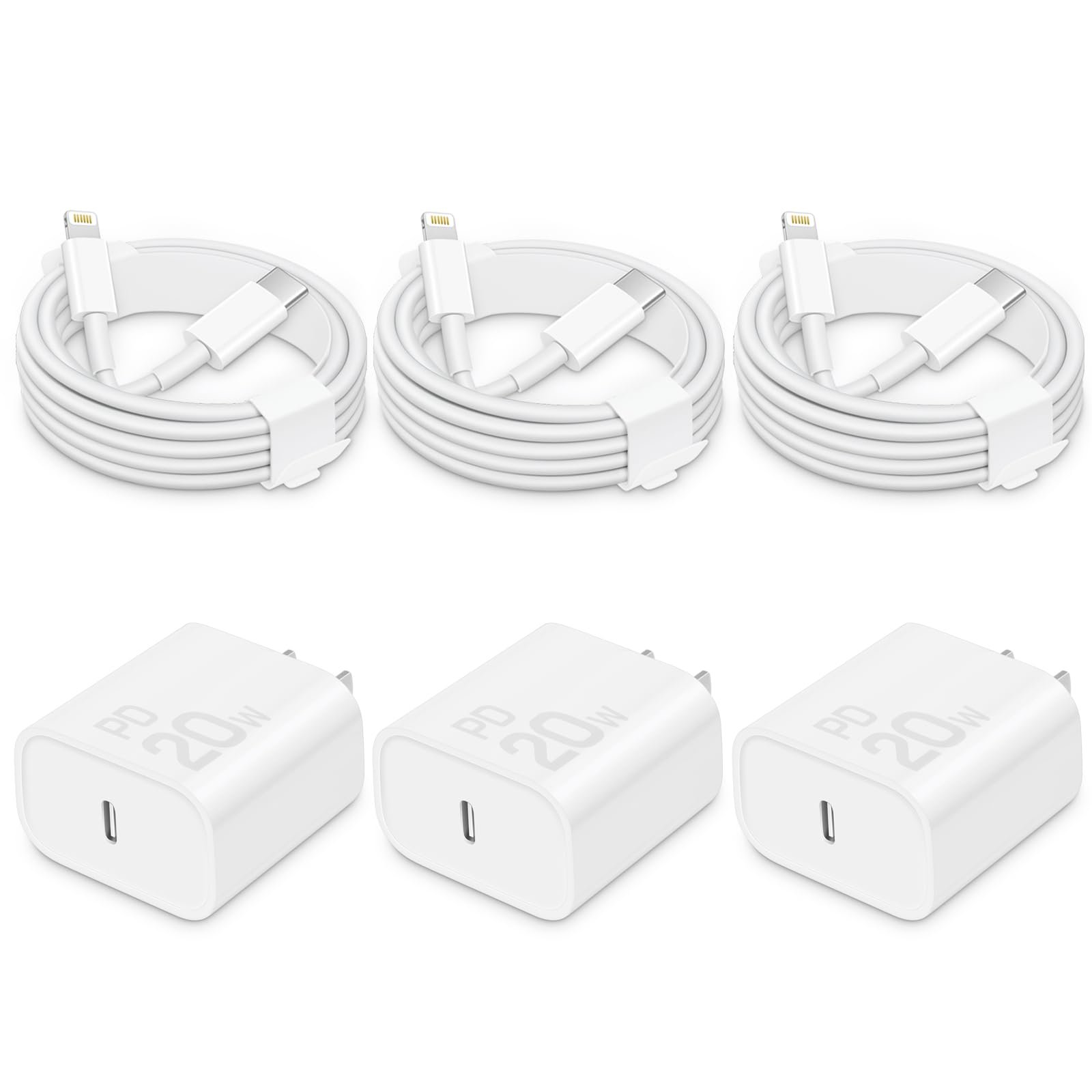 CXX Fast Charger for iPhone [3-Pack, MFi Certified], 20W USB-C PD Block with 6Ft Charging Cable Compatible with iPhone 14/13/12/11/Pro Max & iPad - Product Image