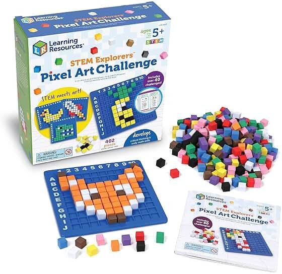 Learning Resources STEM Explorers Pixel Art Challenge - Science Kits & STEM Activities for Kids, Pattern Blocks, Fine Motor Skills, Math Manipulatives, Sorting and Counting, Gifts for Boys and Girls - Product Image