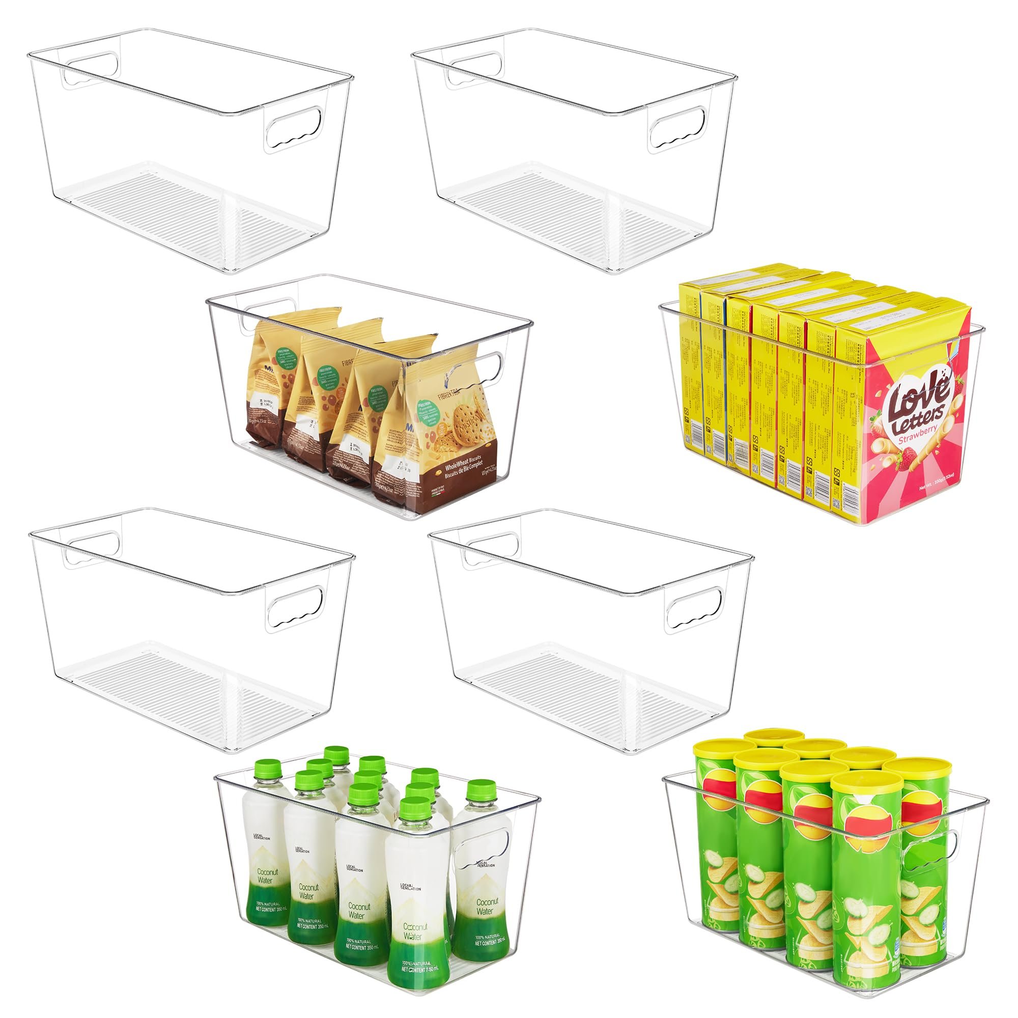 YIHONG Clear Plastic Storage Bins, 8 Pack Pantry Organizer Bins with Handle for Kitchen, Freezer,Cabinet,Closet Organization and Storage(XL) - Product Image
