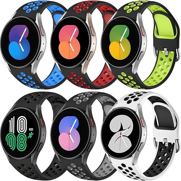 DaQin 6 Pack No Gap Bands for Samsung Galaxy Watch 7 6 5 4 FE Band 40mm 44mm/Watch 6 Classic 43mm 47mm/Galaxy Watch 5 Pro 45mm/Watch 4 Classic 42mm 46mm, 20mm Soft Silicone Sport Wristbands Women Men - Product Image