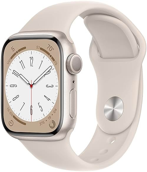 Apple Watch Series 8 (GPS, 41MM) - Starlight Aluminum Case with Starlight Sport Band M/L (Renewed Premium) - Product Image