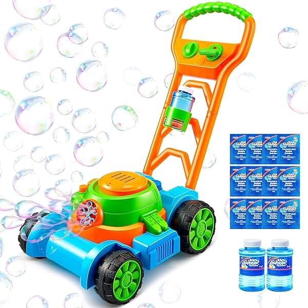 SLOOSH Bubble Lawn Mower Toddler Toys - Spill-Proof Bubble Machine Pretend Gardening Play Toy for Age 1 2 3 1-3 Year Old Baby Boys Indoor Outdoor Use, Easter Basket Stuffers Birthday Gifts (Blue) - Product Image