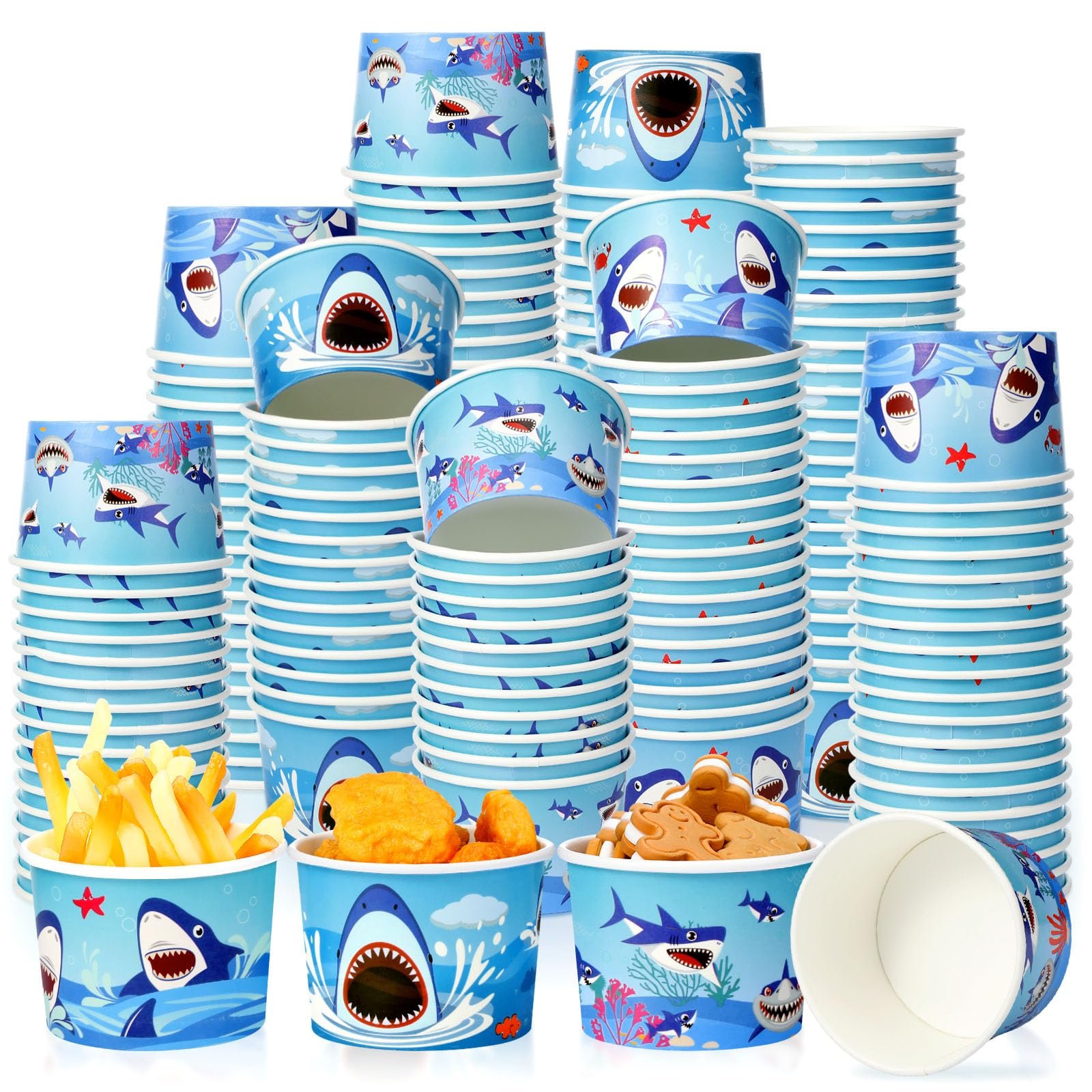 Didaey 150 Pieces Shark Paper Ice Cream Cups Shark Party Supplies Disposable Ice Cream Bowls Paper Dessert Soup Bowls for Hot or Cold Food, Kids Ocean Theme Party Baby Shower Decoration, 8 oz - Product Image