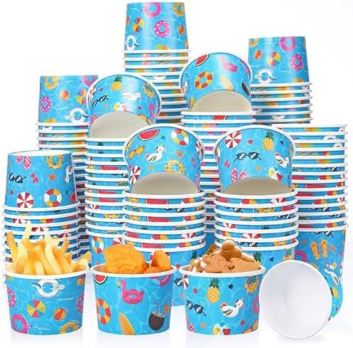 Didaey 150 Pack 8oz Ice Cream Cups Paper Bowls for Hot Cold Food, Disposable Pool Party Supplies for Birthday, Summer Beach Theme Snack Treat Soup Cups for Baby Shower Decorations Bulk - Product Image
