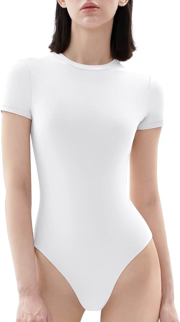 PUMIEY Women's Crew Neck Short Sleeve Thong Bodysuit Fashion T-shirt Tops Smoke Cloud Pro Collection - Product Image