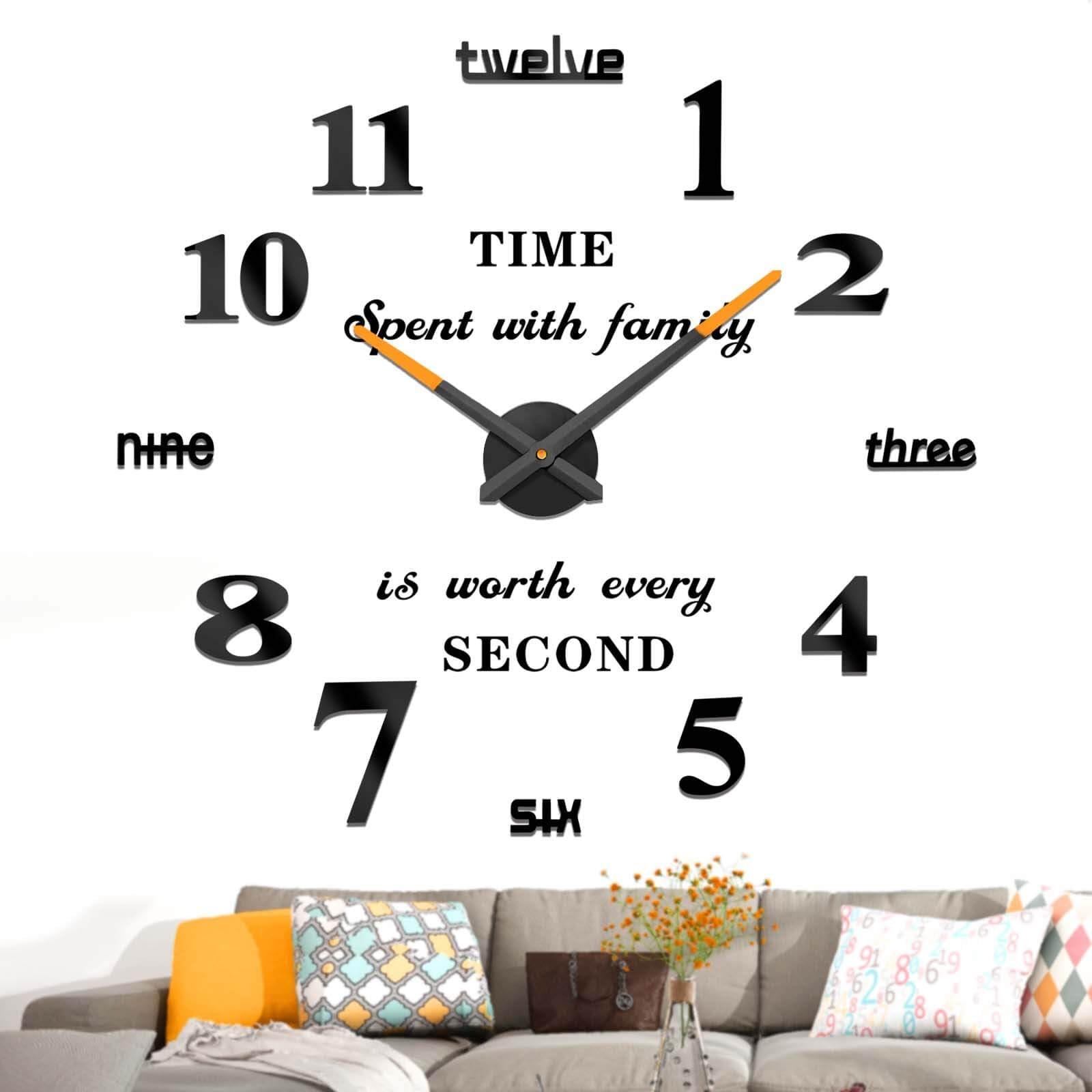 VANGOLD Frameless DIY Wall Clock 3D Mirror Wall Clock Large Mute Wall Stickers for Living Room Bedroom Home Decorations - Product Image