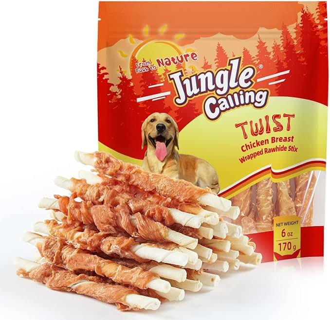 Jungle Calling Dog Treats, Chicken Wrapped Rawhide Sticks for Dogs, Delicious and Nutritious Training Reward Treats and Dog Chews Snacks, 6 oz - Product Image