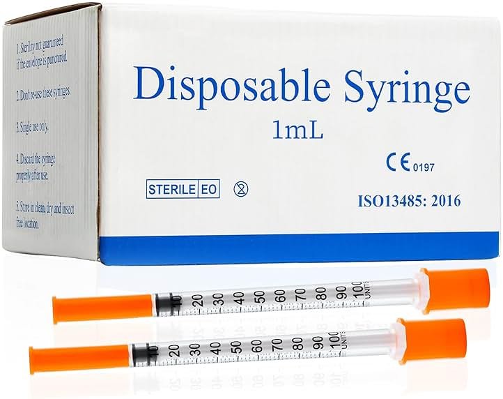 1ml/cc 31G Syringe 5/16" (8mm) Needle, Disposable Individual Package Pack of 100 - Product Image