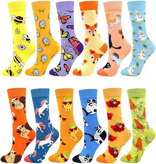 Fasefunn Colorful Socks for women Fun Funny Funky Animal Marvel Pattern Sock Calf Pack, Premium Cotton, Size 6-11 - Product Image