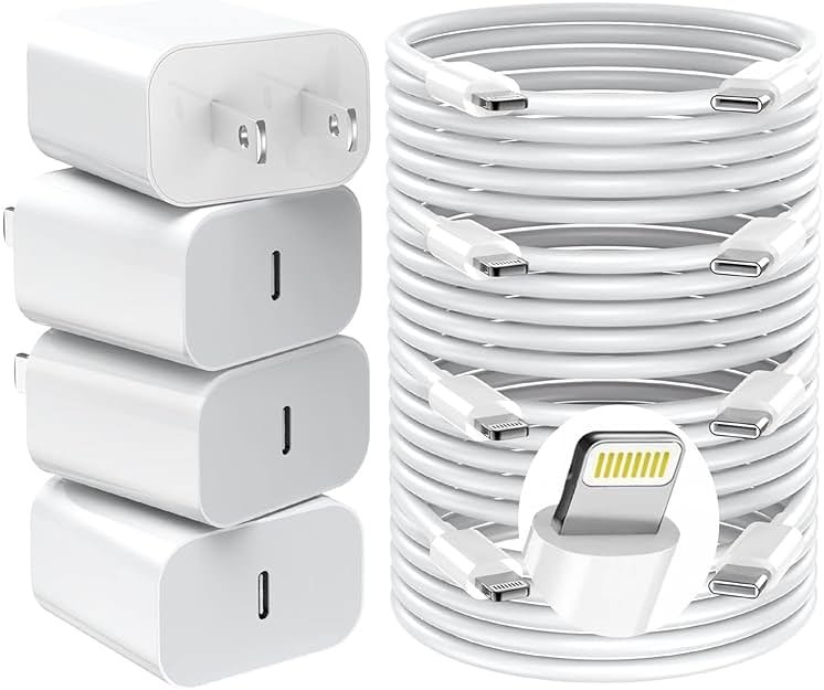 GREPHONE iPhone Charger Fast Charging,20W PD USB C Wall Charger 4 Pack with 6FT Fast Charging Cable - Fast Charger for iPhone 14/14 Pro Max/13/13 Pro/12/12 Pro/11/11 Pro/XS, iPad - Product Image