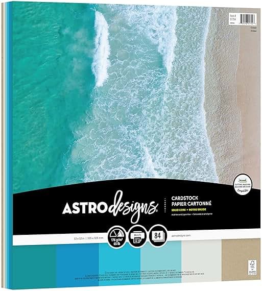 Astrodesigns Crafting Cardstock, 12" x 12", 65 lb./176 gsm, 6-Color Ocean Assortment, 84 Sheets (91794) - Product Image